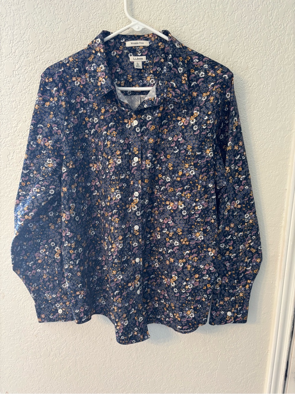 L.L. Bean Cottagecore floral button-Down Shirt, Navy Boho Whimsical XL